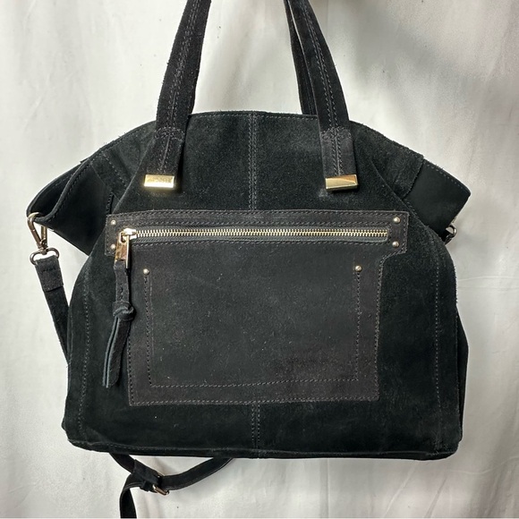 MNG Mango Black Suede Tote Crossbody Purse Bag Large 18x12” - Picture 1 of 11